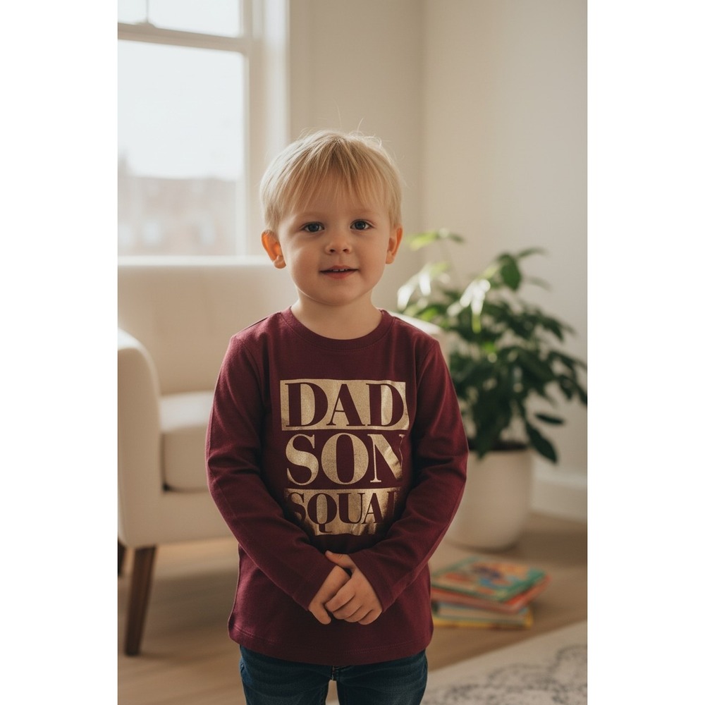 TCP The Childrens Place 4T Boys Dad Son Squad Graphic Tee Maroon Gold Foil